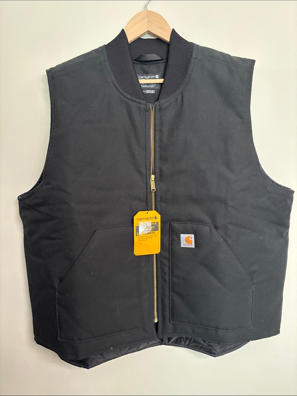 Carhartt Black Quilted Work Vest with Brass Zipper NWT